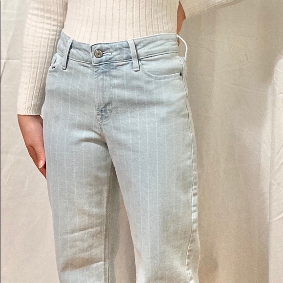 ✨Light Blue SLIM WIDE LEG Jeans & white stripes✨ - Picture 2 of 4